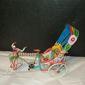 Vintage Handmade Painted Tin Rickshaw Bicycle Decorative Art